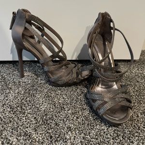 BCBG Metallic Grey Heels with Rhinestones